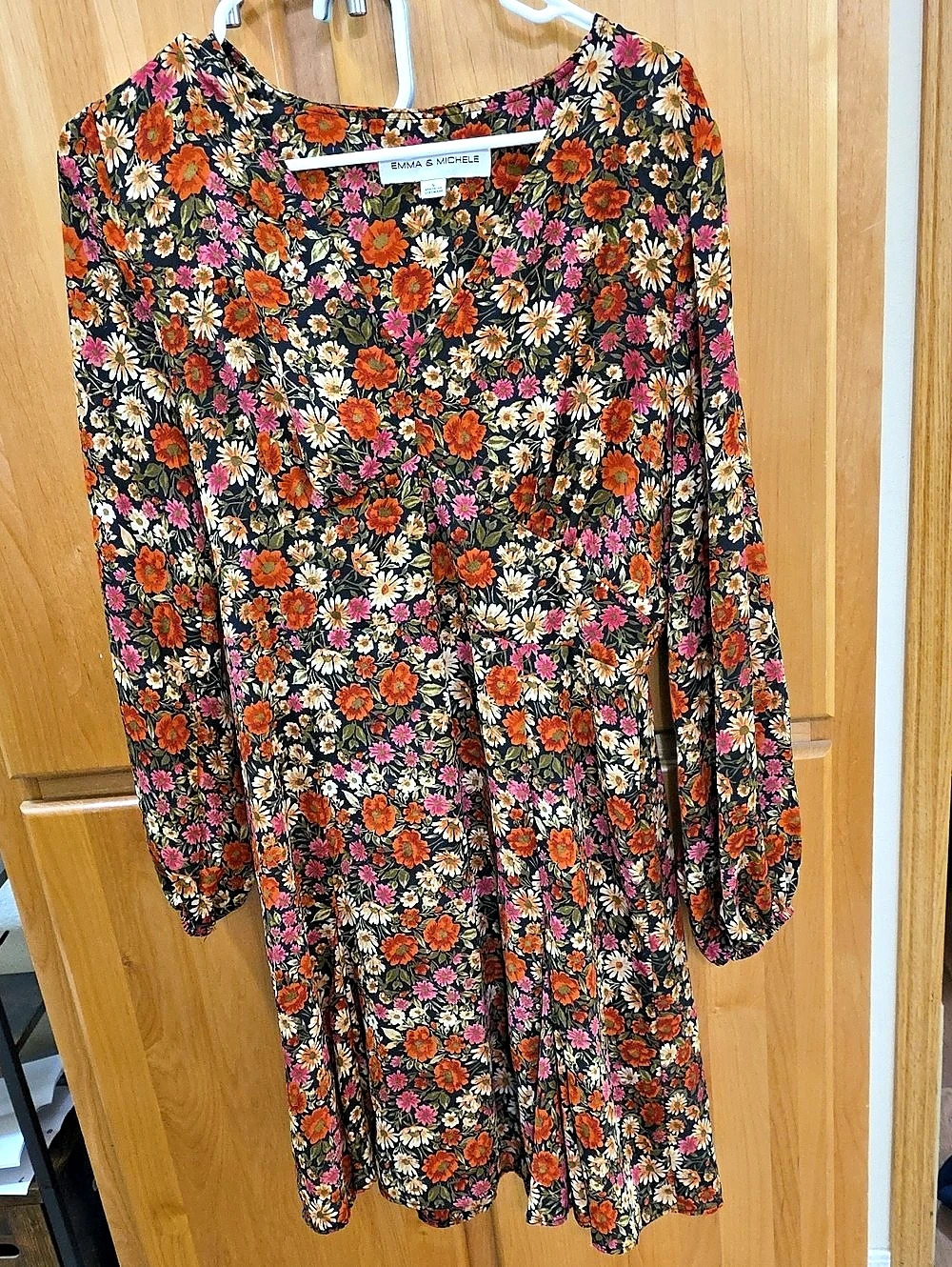 ZARA Floral Mini Dress in Black & Orange Size Medium